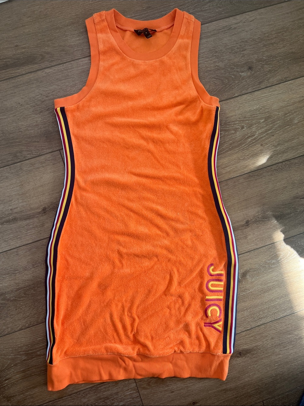 Vintage Juicy Couture Bright Orange Terry Tank Dress with Side Stripe